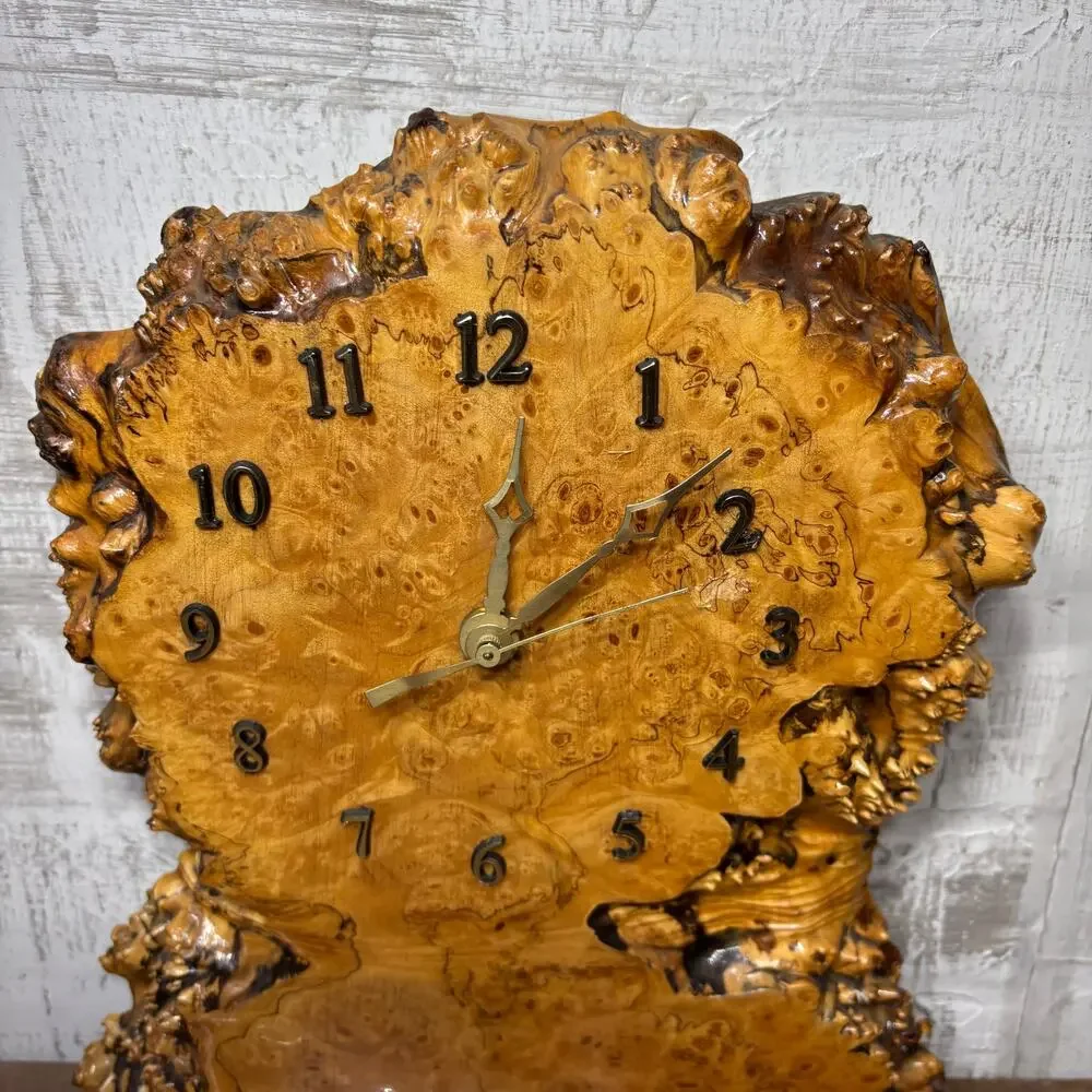 Vintage Maple Burl Wood Slab Mantle Clock